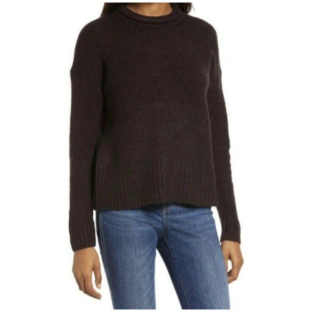 Madewell Luke Puff Neck Trim Pullover Sweater in Heather Raisin size s EUC N56